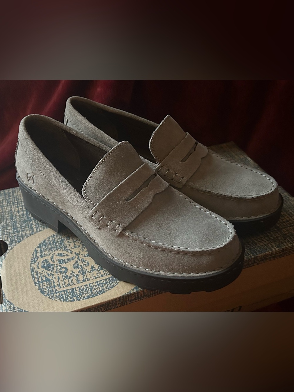Born Carrera Women's Suede Loafers In Taupe Size 7